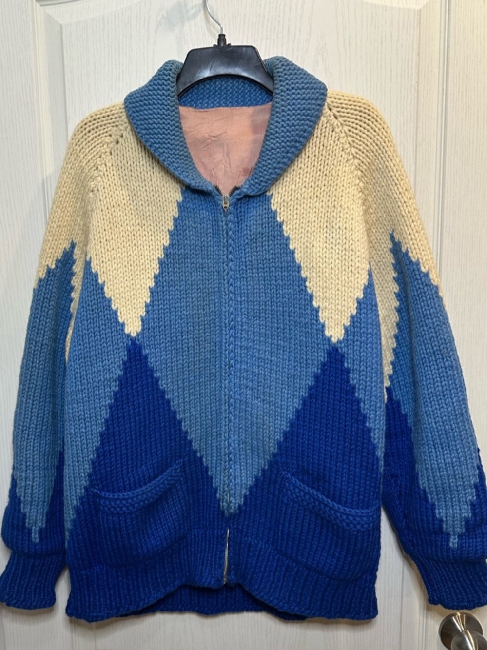Vintage 1960s/1970s Mary Maxim "Harlequin" Pattern Cowichan-Style Knit Sweater